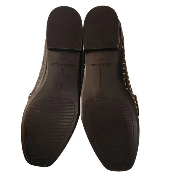 Chelsea & Violet Women’s Loafers Black Studded Leather Flats Size - Picture 6 of 8